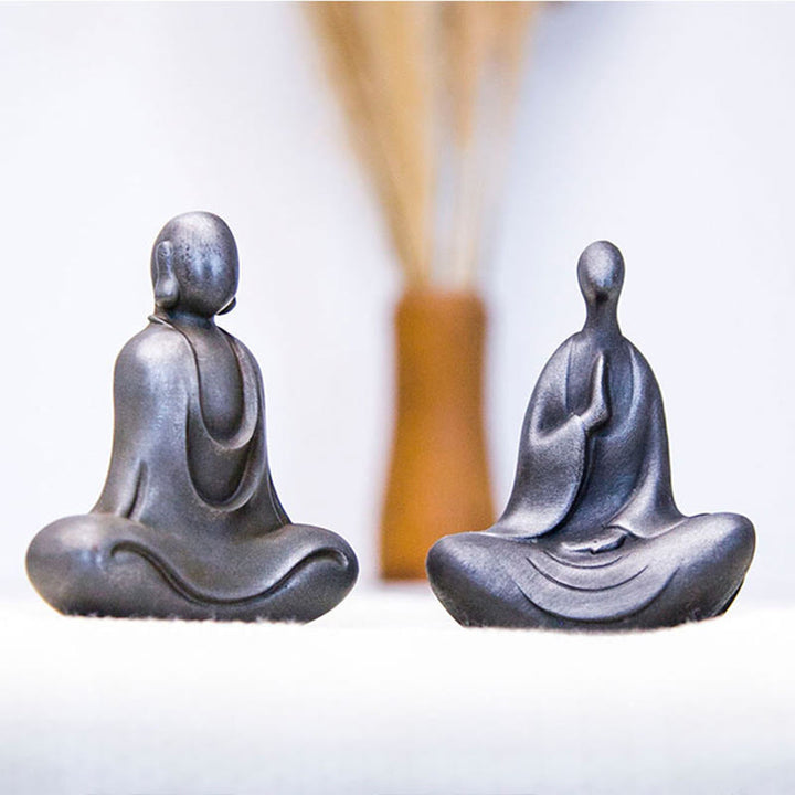 Buddha Stones Estatua de Buda Tibetano de Resina Fundida con Polvo de Hierro Oxidado para Decoración de Escritorio