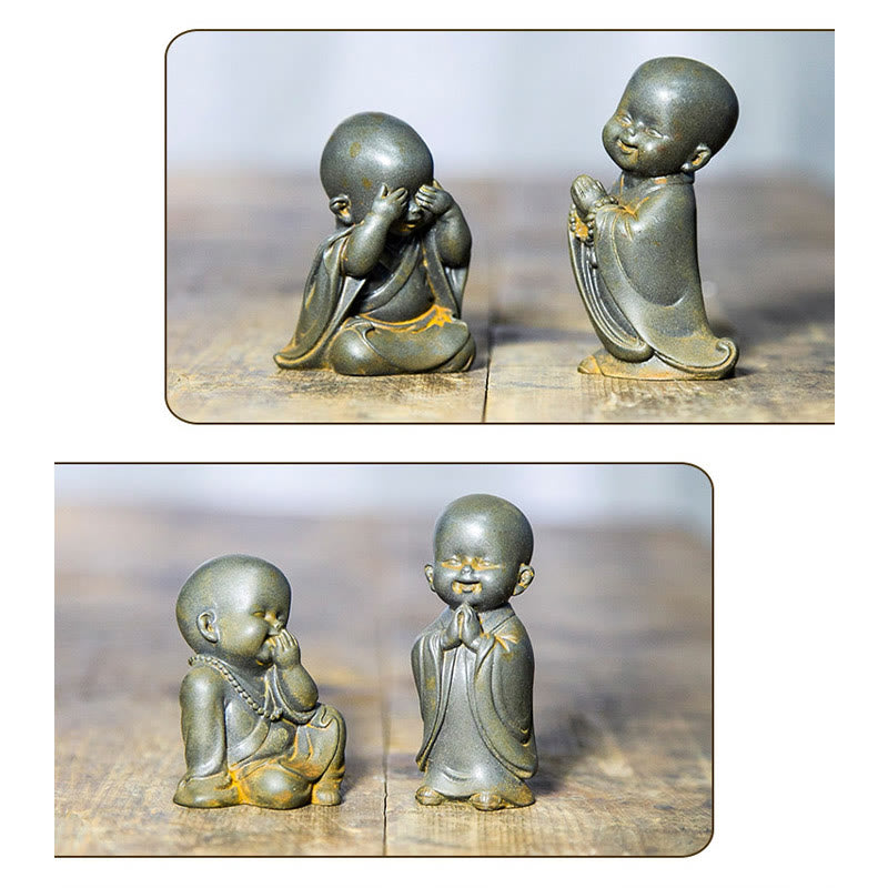 Buddha Stones Pequeña Estatua de Monje Meditando de Resina Fundida con Óxido de Polvo de Hierro para Decoración de Escritorio