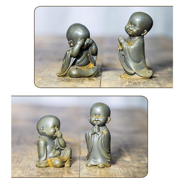 Buddha Stones Pequeña Estatua de Monje Meditando de Resina Fundida con Óxido de Polvo de Hierro para Decoración de Escritorio