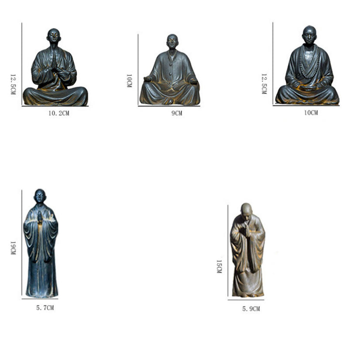 Buddha Stones Estatua de Monje Meditando y Rezando de Resina con Óxido de Polvo de Hierro para Decoración del Hogar