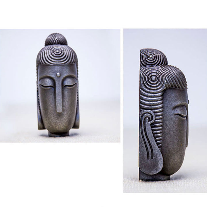Buddha Stones Estatua de Buda Meditando con Ojos Cerrados de Resina Fundida con Óxido de Polvo de Hierro para Decoración del Hogar