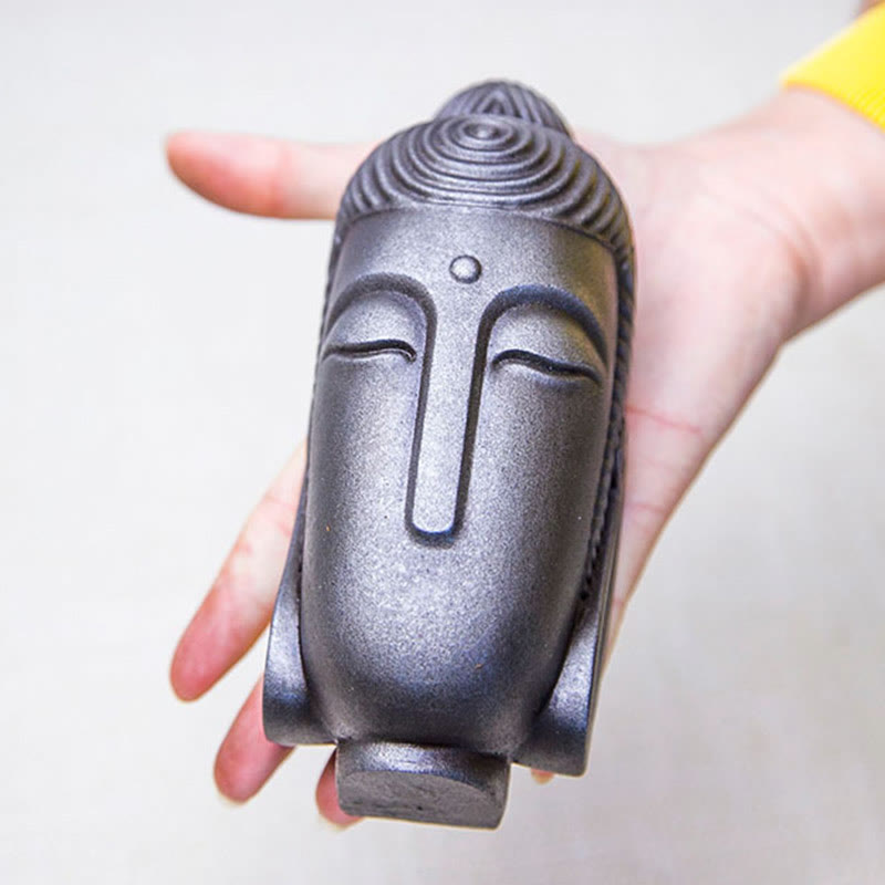 Buddha Stones Estatua de Buda Meditando con Ojos Cerrados de Resina Fundida con Óxido de Polvo de Hierro para Decoración del Hogar