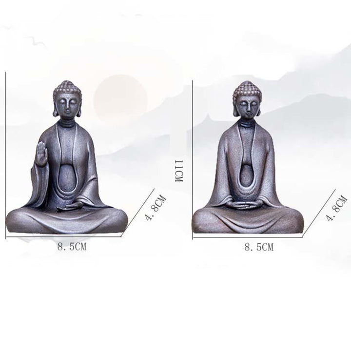 Buddha Stones Estatua de Meditación Artesanal de Buda Sakyamuni de Polvo de Hierro Oxidado Fundido y Resina para Decoración