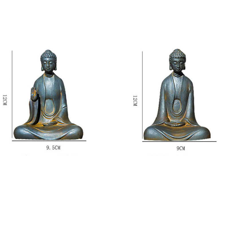 Buddha Stones Estatua de Meditación Artesanal de Buda Sakyamuni de Polvo de Hierro Oxidado Fundido y Resina para Decoración