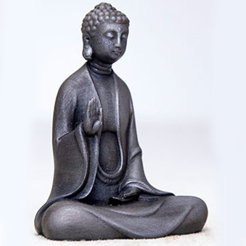 Buddha Stones Estatua de Meditación Artesanal de Buda Sakyamuni de Polvo de Hierro Oxidado Fundido y Resina para Decoración