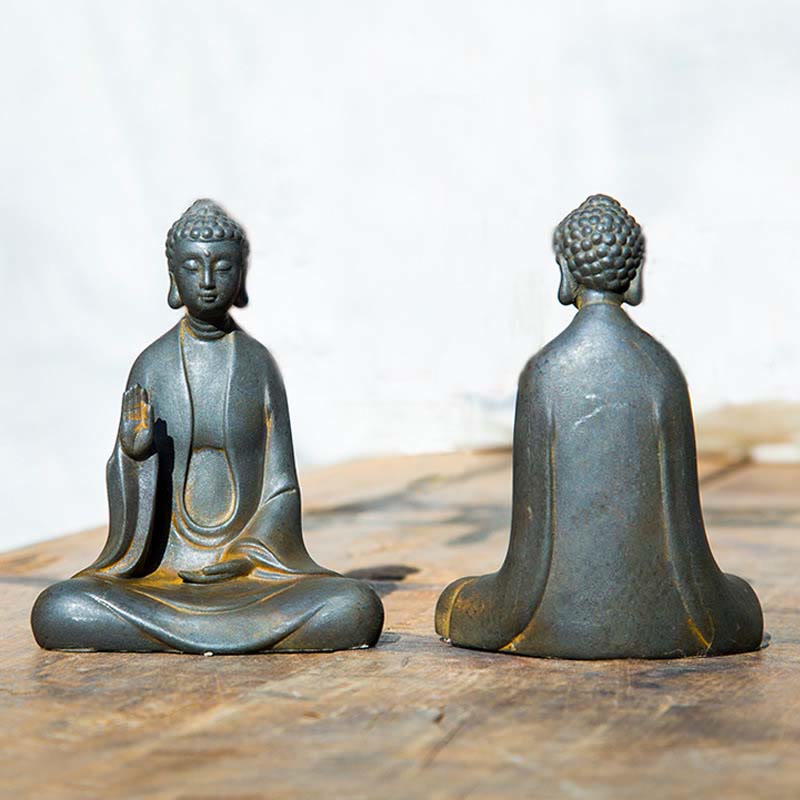 Buddha Stones Estatua de Meditación Artesanal de Buda Sakyamuni de Polvo de Hierro Oxidado Fundido y Resina para Decoración