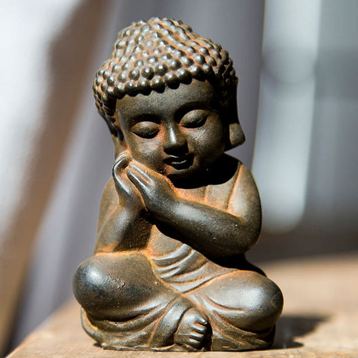 Buddha Stones Estatua de Decoración de Buda Sakyamuni Pequeña Hecha a Mano de Resina Fundida con Óxido de Polvo de Hierro