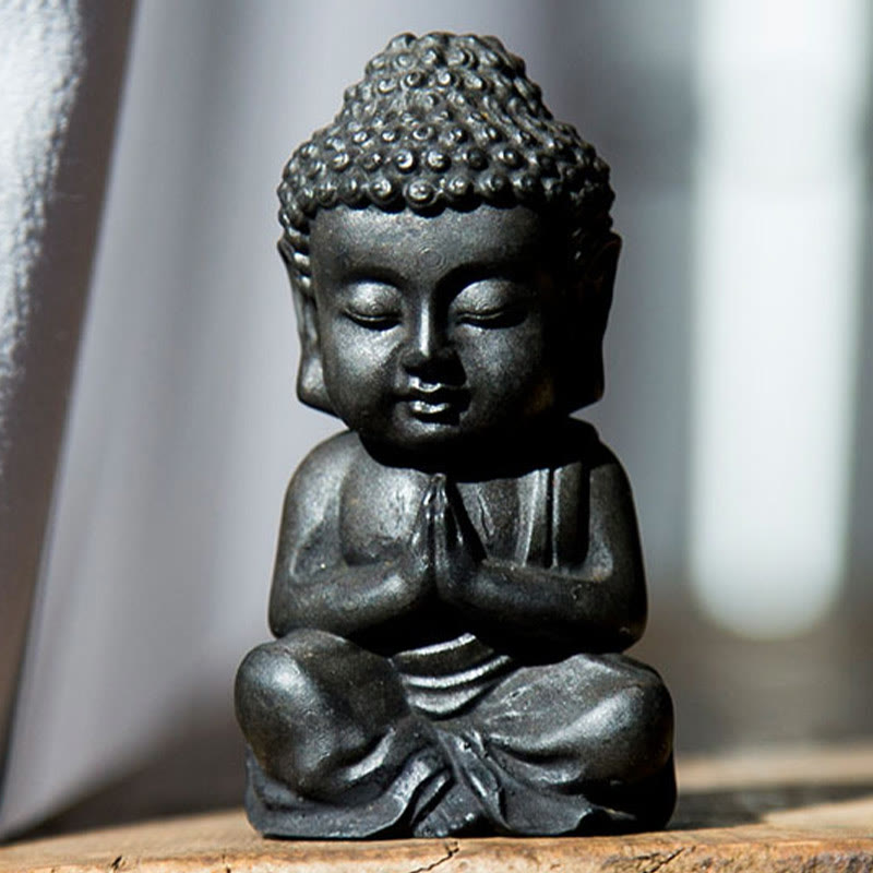 Buddha Stones Estatua de Decoración de Buda Sakyamuni Pequeña Hecha a Mano de Resina Fundida con Óxido de Polvo de Hierro