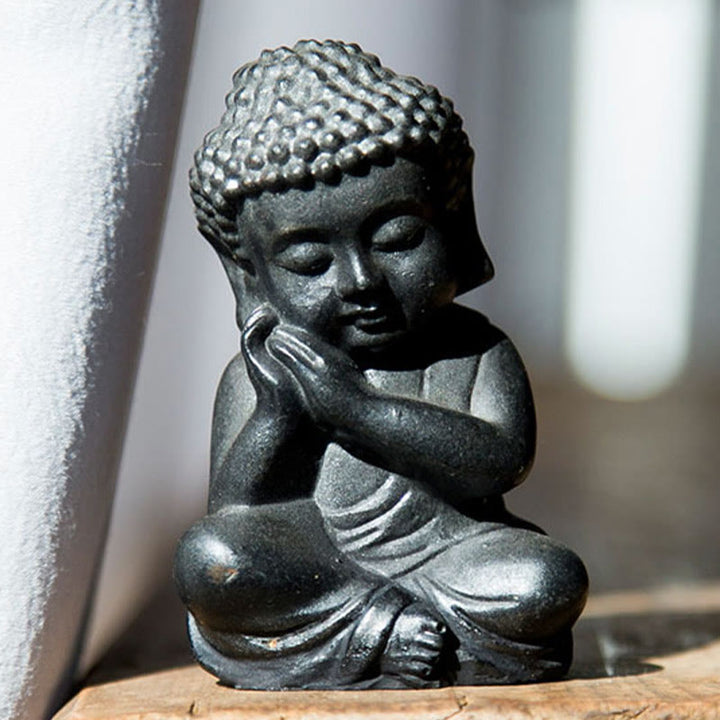 Buddha Stones Estatua de Decoración de Buda Sakyamuni Pequeña Hecha a Mano de Resina Fundida con Óxido de Polvo de Hierro