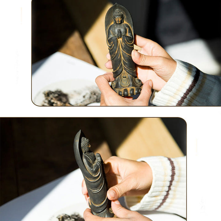 Buddha Stones Estatua de Resina de Polvo de Hierro Oxidado Hecha a Mano de Buda Sakyamuni Namaste