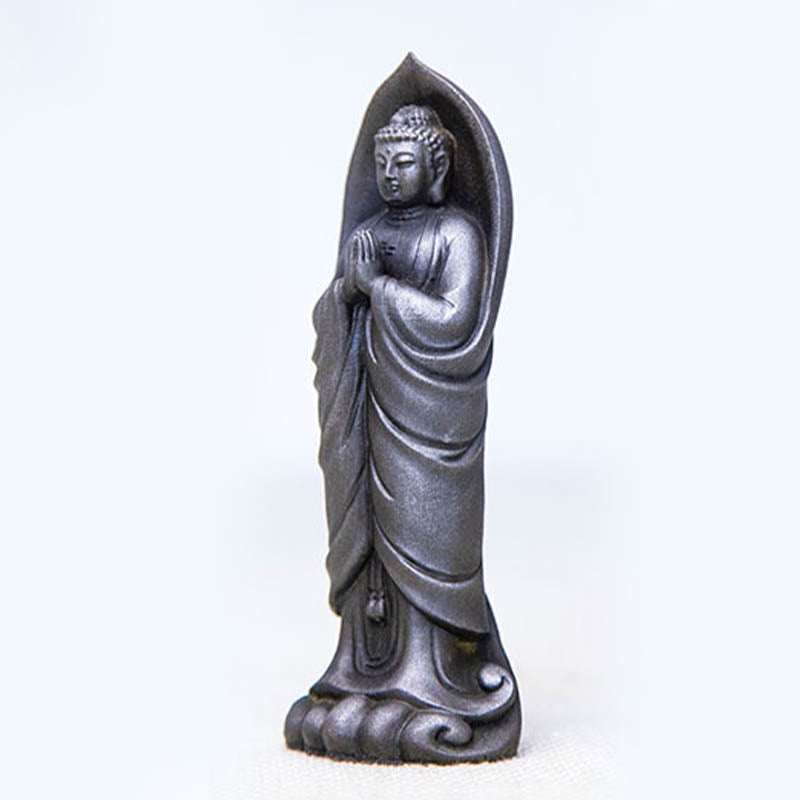 Buddha Stones Estatua de Resina de Polvo de Hierro Oxidado Hecha a Mano de Buda Sakyamuni Namaste