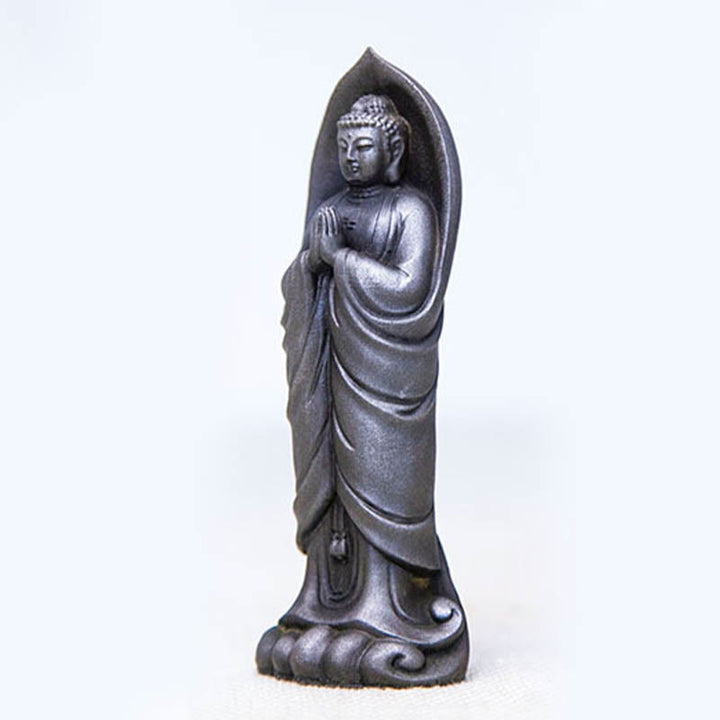 Buddha Stones Estatua de Resina de Polvo de Hierro Oxidado Hecha a Mano de Buda Sakyamuni Namaste