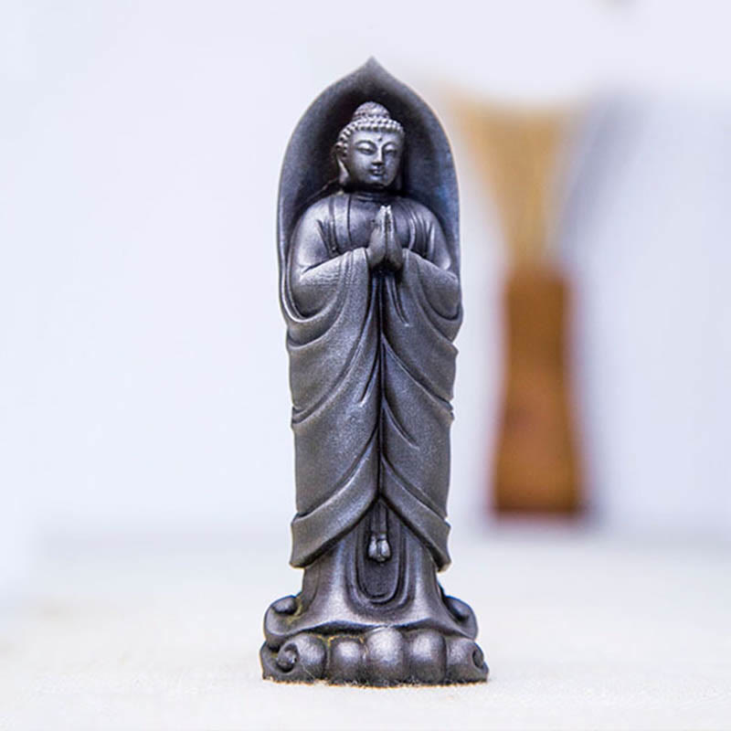 Buddha Stones Estatua de Resina de Polvo de Hierro Oxidado Hecha a Mano de Buda Sakyamuni Namaste