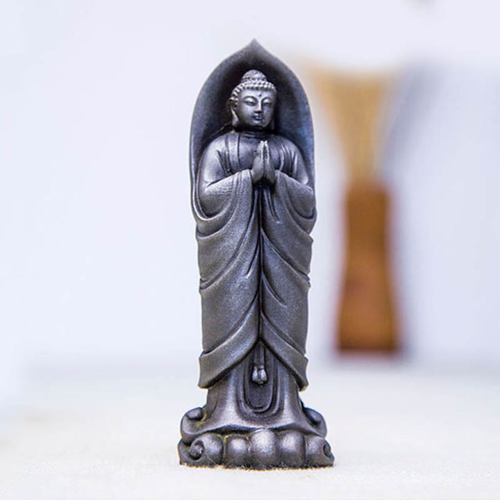 Buddha Stones Estatua de Resina de Polvo de Hierro Oxidado Hecha a Mano de Buda Sakyamuni Namaste