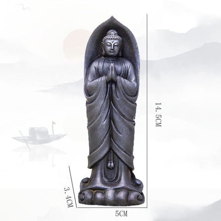 Buddha Stones Estatua de Resina de Polvo de Hierro Oxidado Hecha a Mano de Buda Sakyamuni Namaste