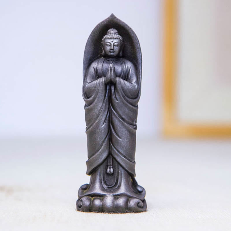 Buddha Stones Estatua de Resina de Polvo de Hierro Oxidado Hecha a Mano de Buda Sakyamuni Namaste