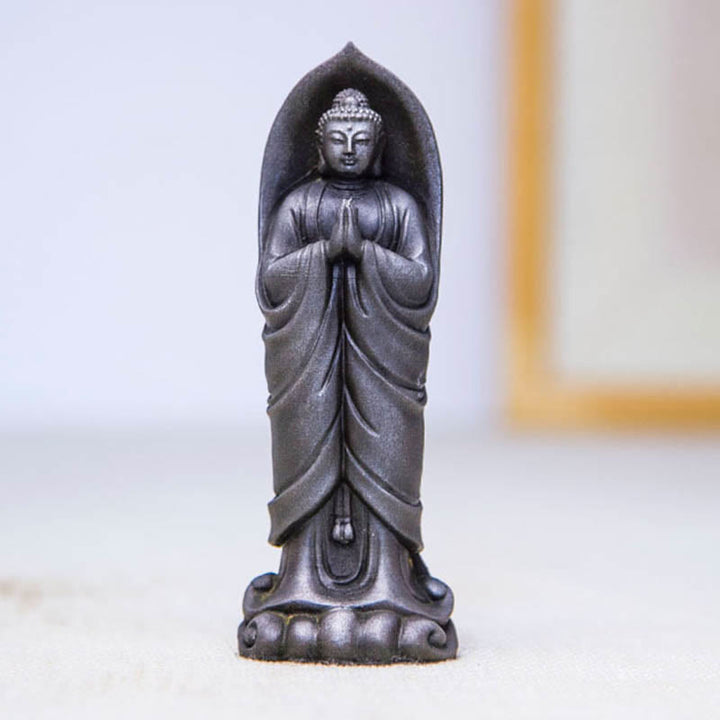 Buddha Stones Estatua de Resina de Polvo de Hierro Oxidado Hecha a Mano de Buda Sakyamuni Namaste