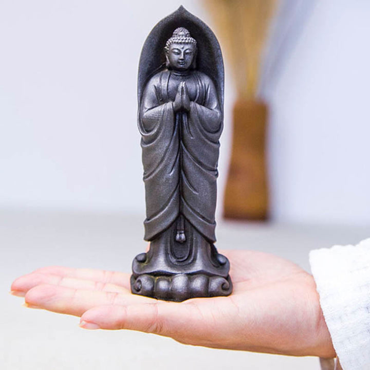 Buddha Stones Estatua de Resina de Polvo de Hierro Oxidado Hecha a Mano de Buda Sakyamuni Namaste