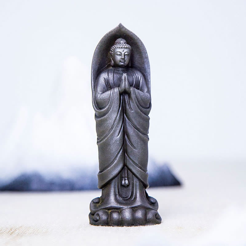 Buddha Stones Estatua de Resina de Polvo de Hierro Oxidado Hecha a Mano de Buda Sakyamuni Namaste