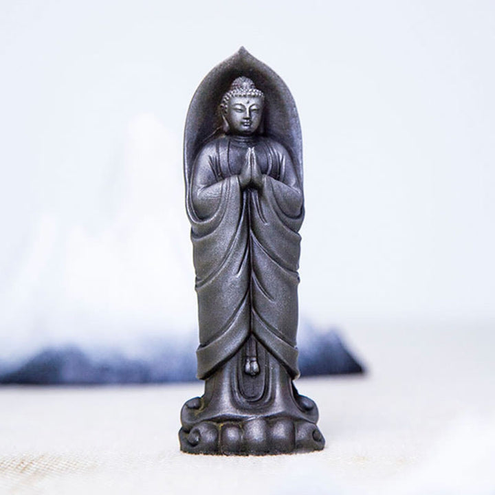 Buddha Stones Estatua de Resina de Polvo de Hierro Oxidado Hecha a Mano de Buda Sakyamuni Namaste