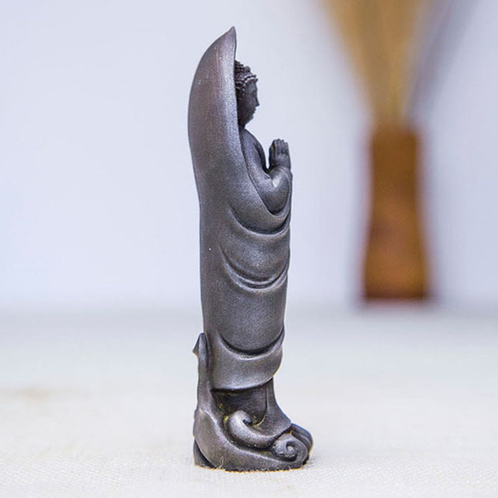 Buddha Stones Estatua de Resina de Polvo de Hierro Oxidado Hecha a Mano de Buda Sakyamuni Namaste