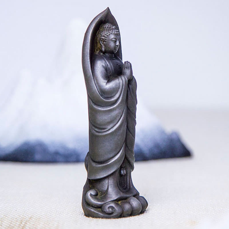 Buddha Stones Estatua de Resina de Polvo de Hierro Oxidado Hecha a Mano de Buda Sakyamuni Namaste