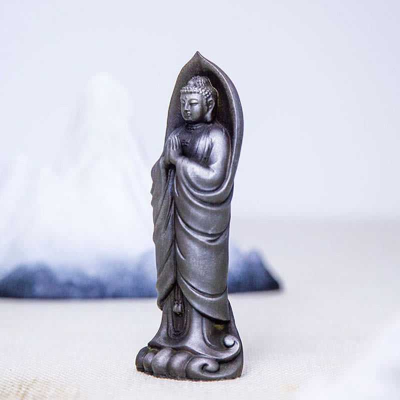 Buddha Stones Estatua de Resina de Polvo de Hierro Oxidado Hecha a Mano de Buda Sakyamuni Namaste