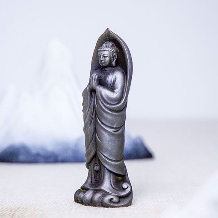 Buddha Stones Estatua de Resina de Polvo de Hierro Oxidado Hecha a Mano de Buda Sakyamuni Namaste