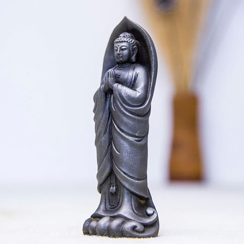 Buddha Stones Estatua de Resina de Polvo de Hierro Oxidado Hecha a Mano de Buda Sakyamuni Namaste