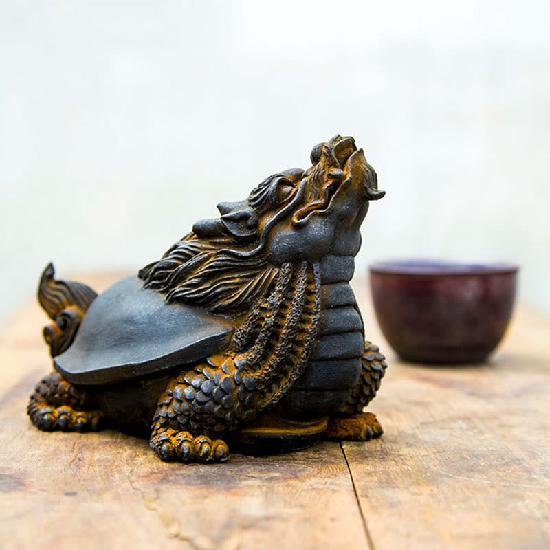 Estatua de Resina Hecha a Mano de Tortuga Dragón con Polvo de Hierro Oxidado para Decoración del Hogar Buddha Stones