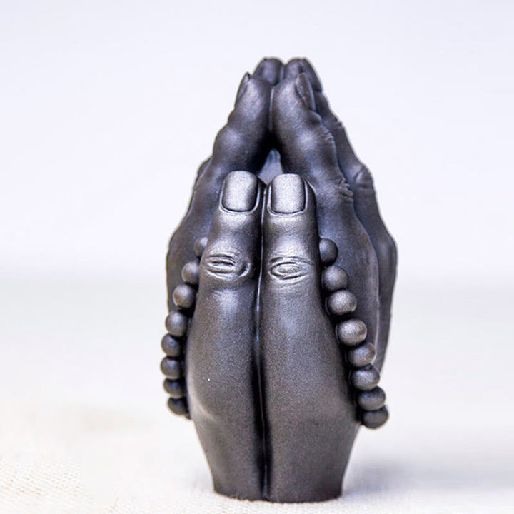 Buddha Stones Estatuilla Hecha a Mano de Buda Mano Namaste Óxido de Polvo de Hierro Resina Fundida Decoración