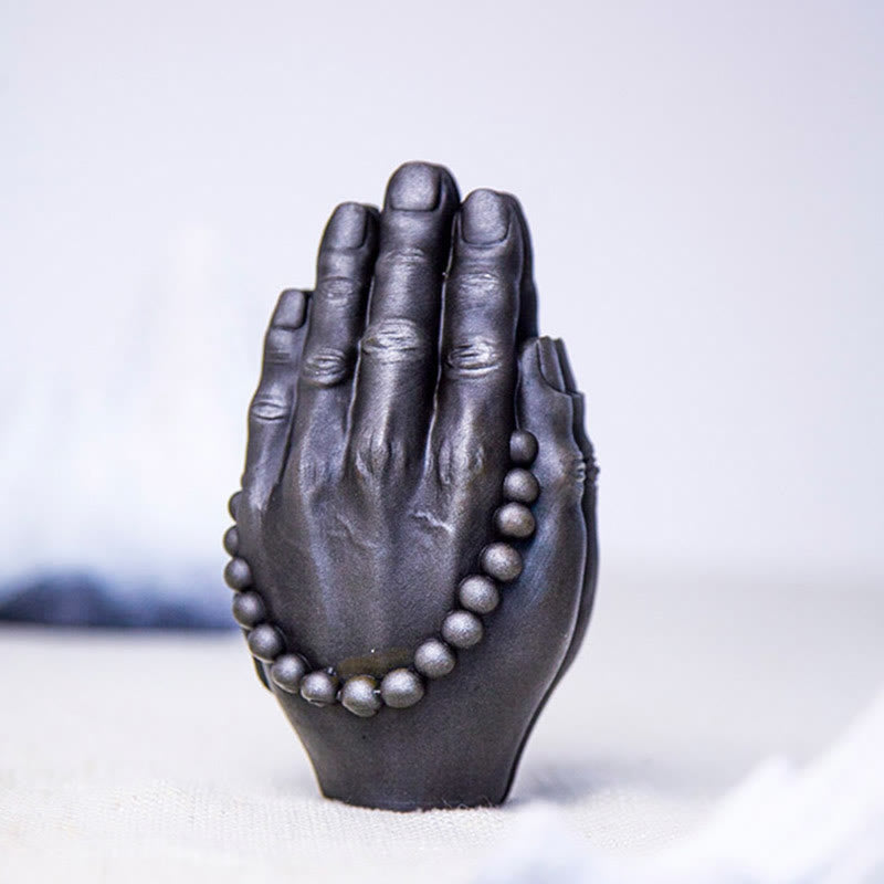 Buddha Stones Estatuilla Hecha a Mano de Buda Mano Namaste Óxido de Polvo de Hierro Resina Fundida Decoración