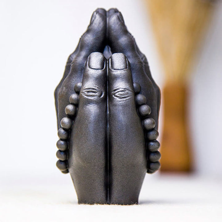 Buddha Stones Estatuilla Hecha a Mano de Buda Mano Namaste Óxido de Polvo de Hierro Resina Fundida Decoración