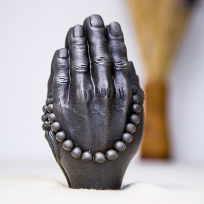Buddha Stones Estatuilla Hecha a Mano de Buda Mano Namaste Óxido de Polvo de Hierro Resina Fundida Decoración