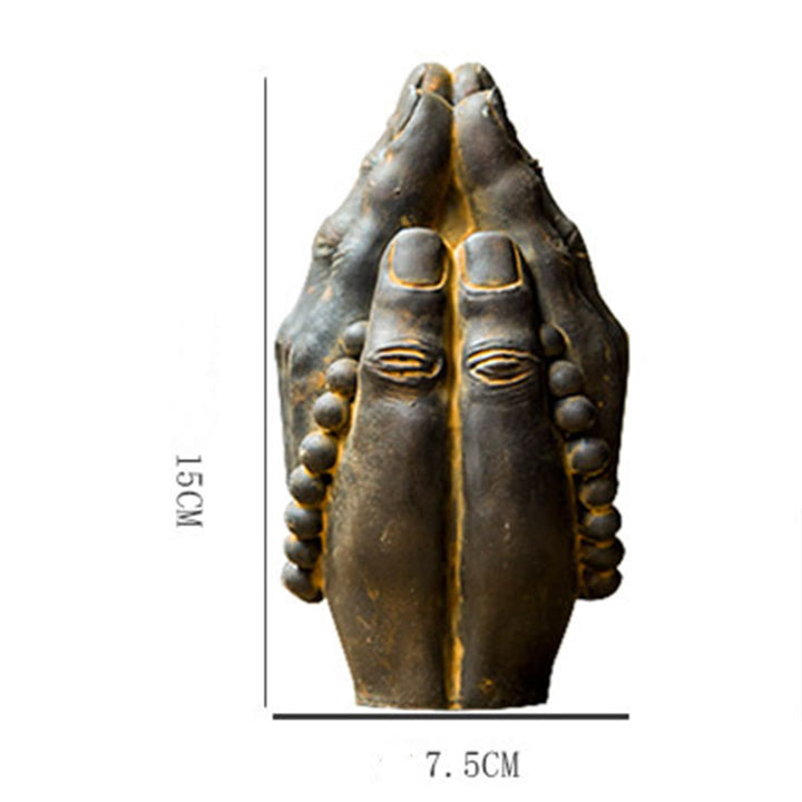 Buddha Stones Estatuilla Hecha a Mano de Buda Mano Namaste Óxido de Polvo de Hierro Resina Fundida Decoración