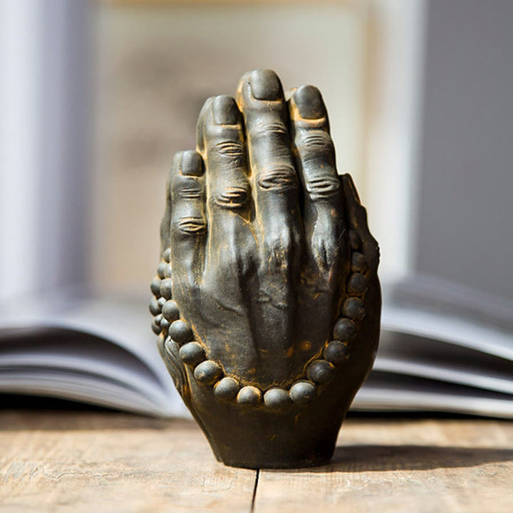 Buddha Stones Estatuilla Hecha a Mano de Buda Mano Namaste Óxido de Polvo de Hierro Resina Fundida Decoración