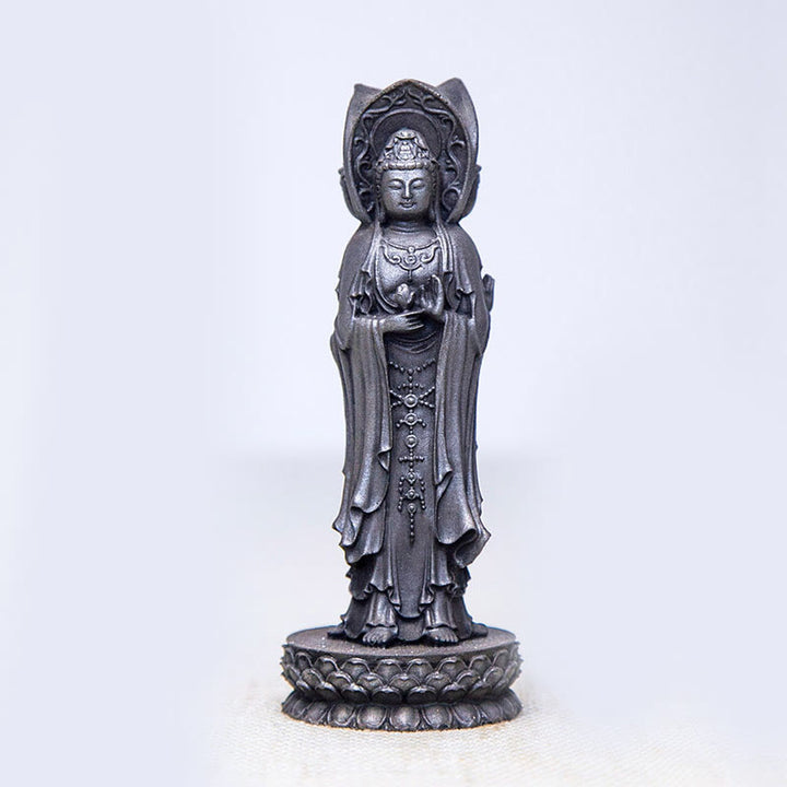 Buddha Stones Estatua de Resina de Polvo de Hierro Oxidado de Avalokitesvara de Kwan Yin de Tres Caras para Decoración de Escritorio de Riqueza