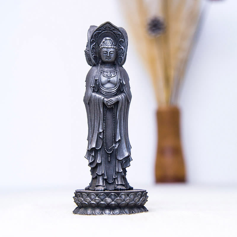 Buddha Stones Estatua de Resina de Polvo de Hierro Oxidado de Avalokitesvara de Kwan Yin de Tres Caras para Decoración de Escritorio de Riqueza