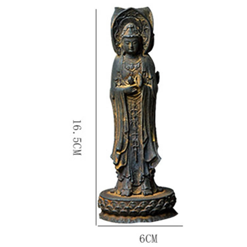 Buddha Stones Estatua de Resina de Polvo de Hierro Oxidado de Avalokitesvara de Kwan Yin de Tres Caras para Decoración de Escritorio de Riqueza