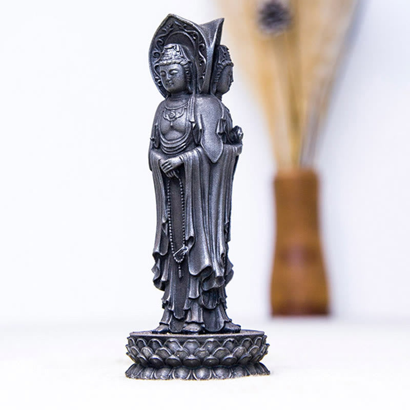 Buddha Stones Estatua de Resina de Polvo de Hierro Oxidado de Avalokitesvara de Kwan Yin de Tres Caras para Decoración de Escritorio de Riqueza