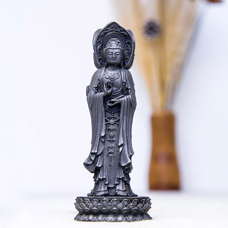 Buddha Stones Estatua de Resina de Polvo de Hierro Oxidado de Avalokitesvara de Kwan Yin de Tres Caras para Decoración de Escritorio de Riqueza