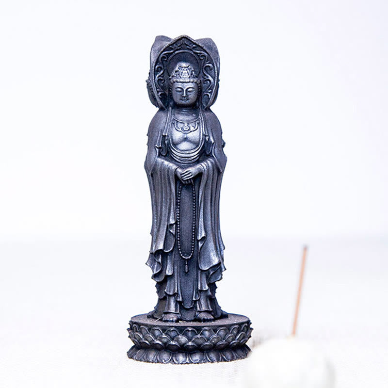 Buddha Stones Estatua de Resina de Polvo de Hierro Oxidado de Avalokitesvara de Kwan Yin de Tres Caras para Decoración de Escritorio de Riqueza