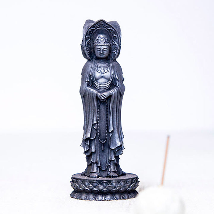 Buddha Stones Estatua de Resina de Polvo de Hierro Oxidado de Avalokitesvara de Kwan Yin de Tres Caras para Decoración de Escritorio de Riqueza