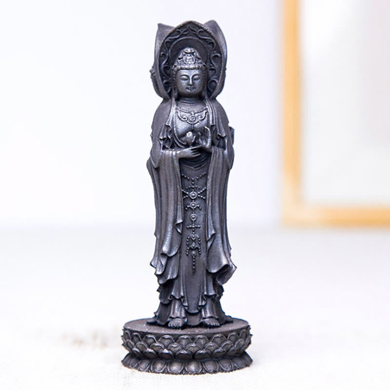 Buddha Stones Estatua de Resina de Polvo de Hierro Oxidado de Avalokitesvara de Kwan Yin de Tres Caras para Decoración de Escritorio de Riqueza