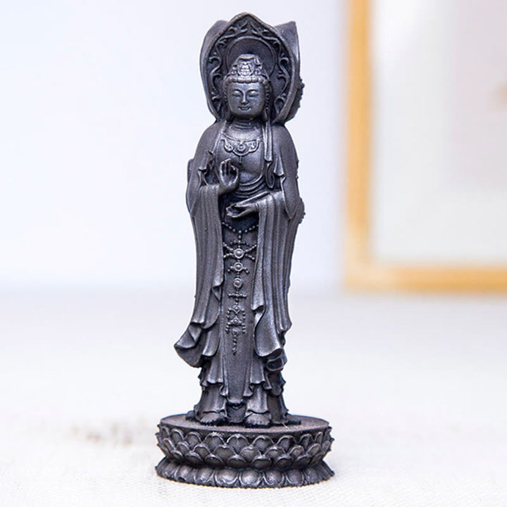 Buddha Stones Estatua de Resina de Polvo de Hierro Oxidado de Avalokitesvara de Kwan Yin de Tres Caras para Decoración de Escritorio de Riqueza