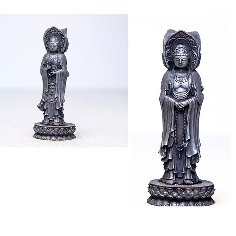 Buddha Stones Estatua de Resina de Polvo de Hierro Oxidado de Avalokitesvara de Kwan Yin de Tres Caras para Decoración de Escritorio de Riqueza