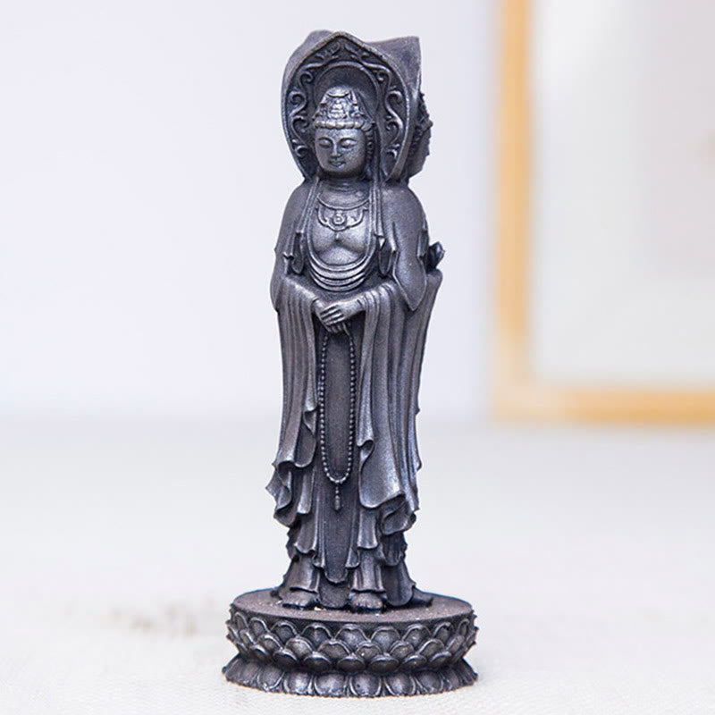 Buddha Stones Estatua de Resina de Polvo de Hierro Oxidado de Avalokitesvara de Kwan Yin de Tres Caras para Decoración de Escritorio de Riqueza