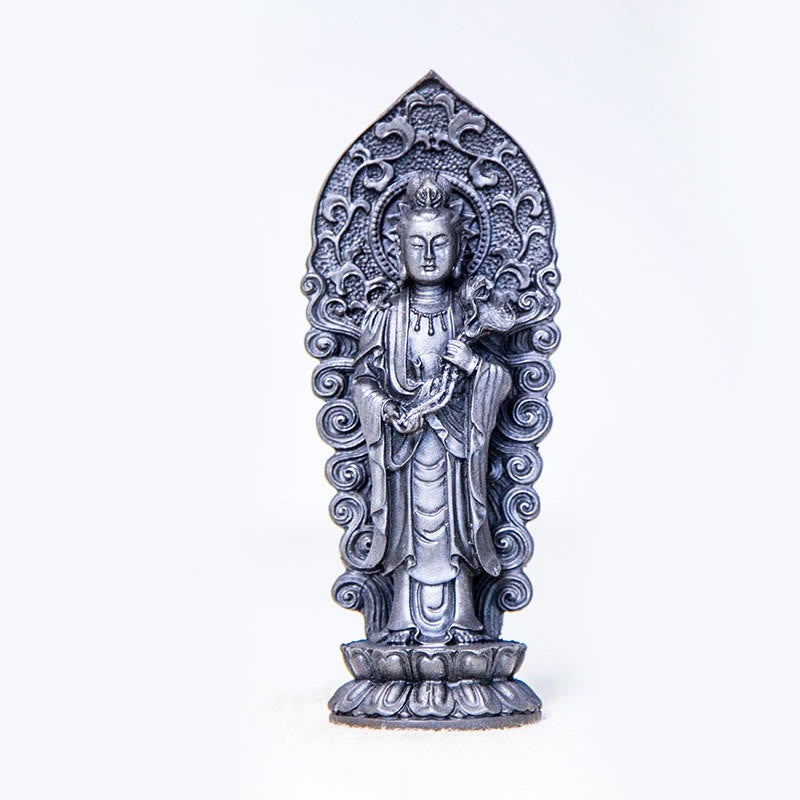 Buddha Stones Hecha a Mano Amitabha Guanyin Avalokitesvara Mahasthamaprapta Polvo de Hierro Óxido Estatua de Resina Fundida Decoración - Mango de Buda Ruyi - Versión pulida 18*7*4,7 cm - image 22