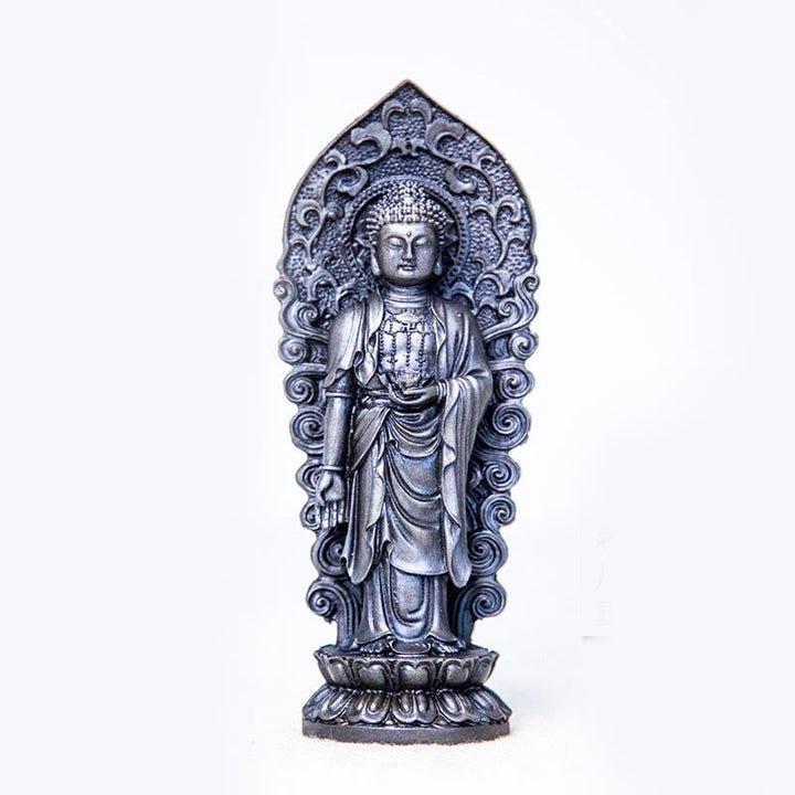 Buddha Stones Hecha a Mano Amitabha Guanyin Avalokitesvara Mahasthamaprapta Polvo de Hierro Óxido Estatua de Resina Fundida Decoración - Buda Loto - Versión pulida 18*7*4,7 cm - image 27