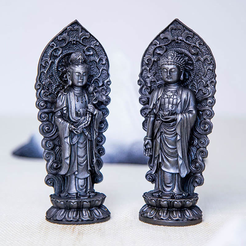 Buddha Stones Hecha a Mano Amitabha Guanyin Avalokitesvara Mahasthamaprapta Polvo de Hierro Óxido Estatua de Resina Fundida Decoración - image 35